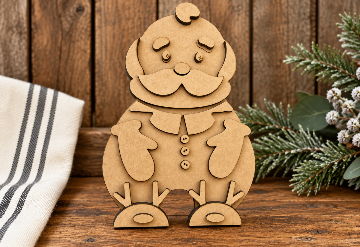 Unfinished Santa in pajamas #297 standing on exact MDF slippers