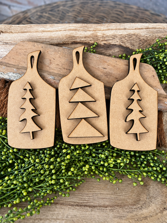 Unfinished wood pieces for Wonky Christmas Tree Ornament set (3 pieces ) #334; professional product photo
