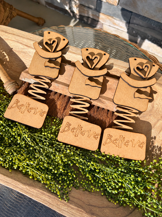 Unfinished MDF Wonky Spring Snowman in a Box Ornament Set #350, three ornament kits