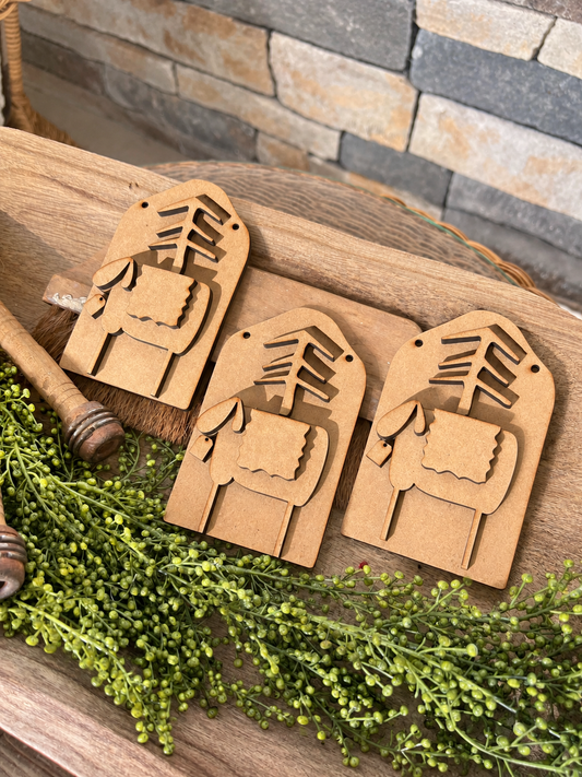 Unfinished wood pieces for Prim Sheep with Tree Ornament Set DIY Wood Kit #356; professional product photo