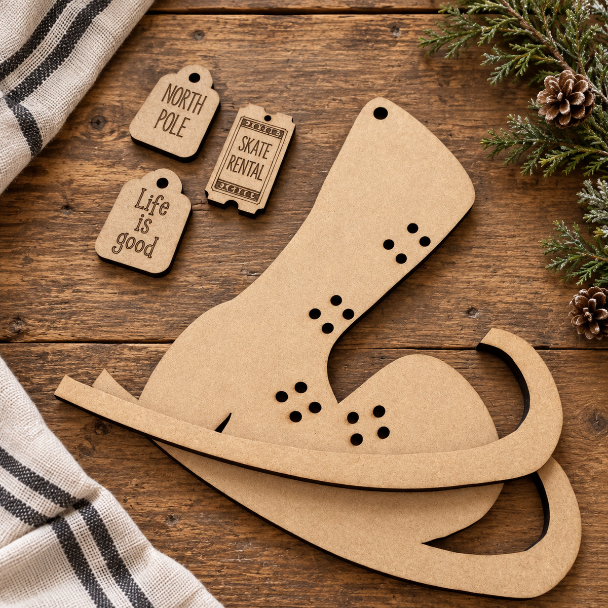 Unfinished wood kit for Wonky Ice Skate Shelf Sitter #371