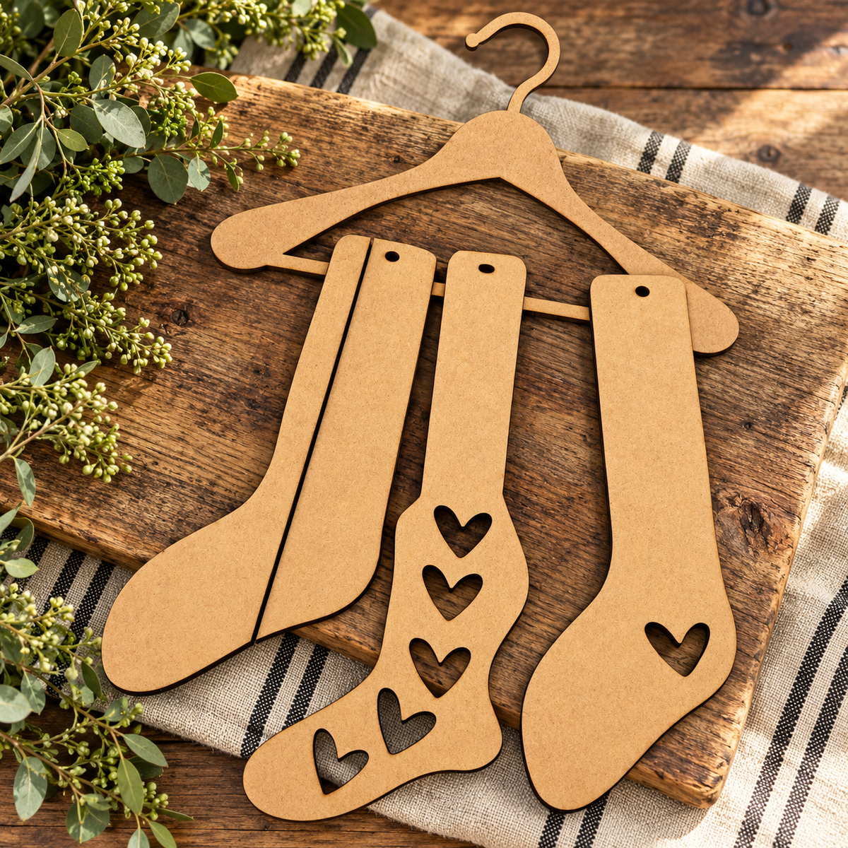 Plain unfinished MDF Sock Stretcher Hearts with Hanger SET A #385