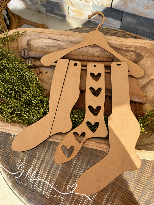 Unfinished MDF Sock Stretcher Hearts with Hanger Set B #386