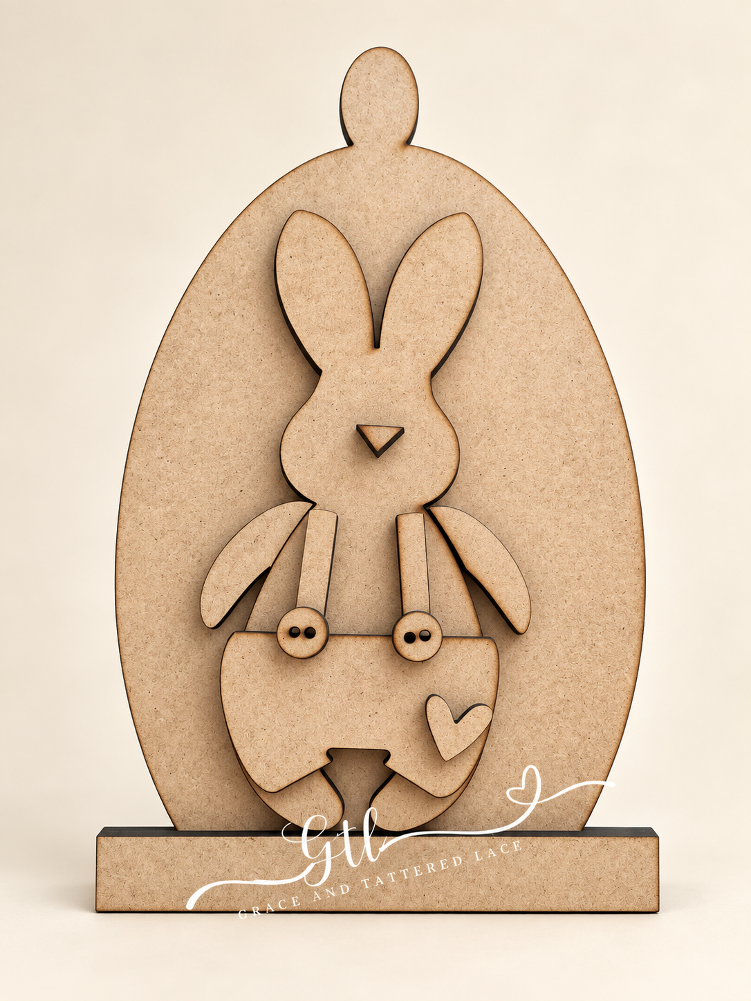 Unfinished MDF Bunny w/ Spenders in an Egg Cloche #409 with stand base