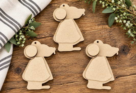 Three unfinished Christmas mouse ornament DIY wood kits #649