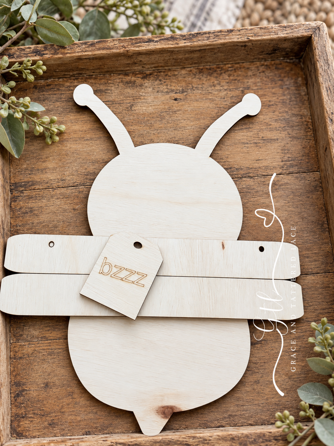 Unfinished MDF UNFINISHED DOOR HANGER DIY KIT- Wonky Whimsical Bee 674 - raw wood pieces before painting