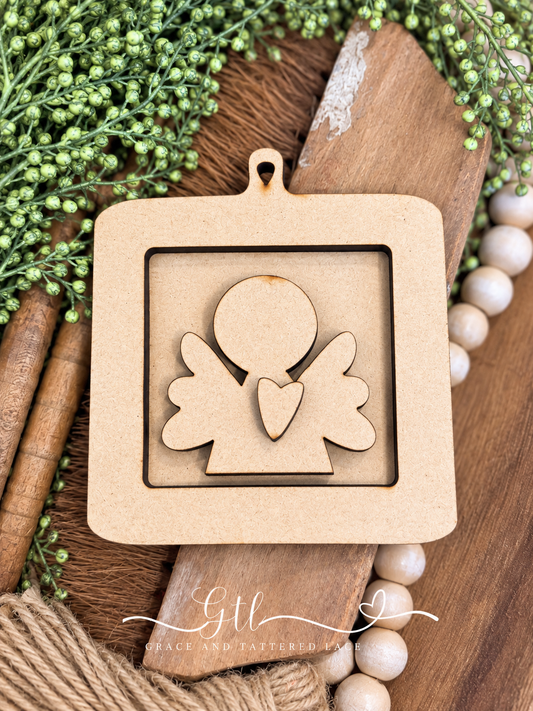 Unfinished wood pieces for Whimsical Angel Frame DIY Ornament Kit 715; professional product photo