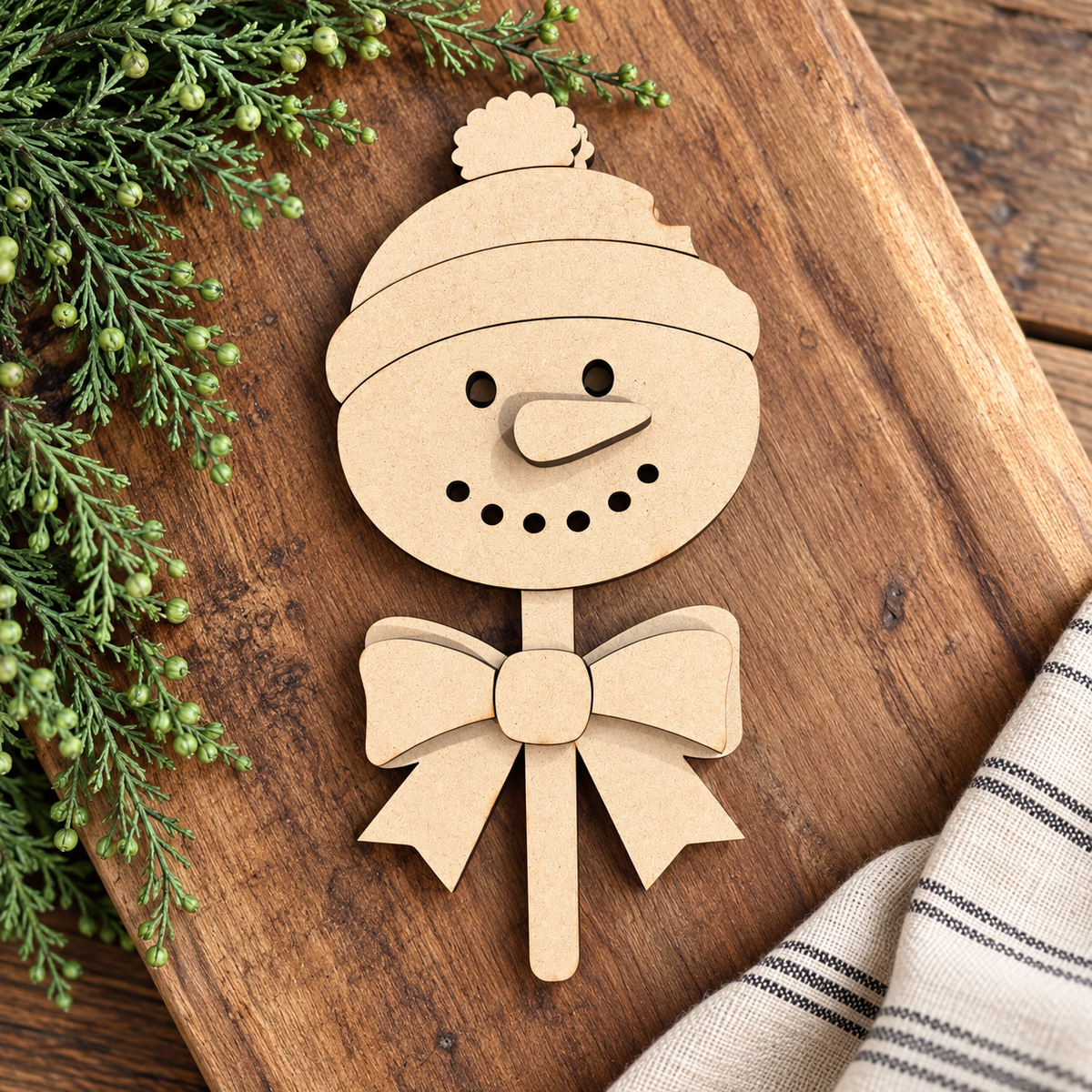 Unfinished MDF pieces for Wonky Snowman Lollipop DIY wood kit #729