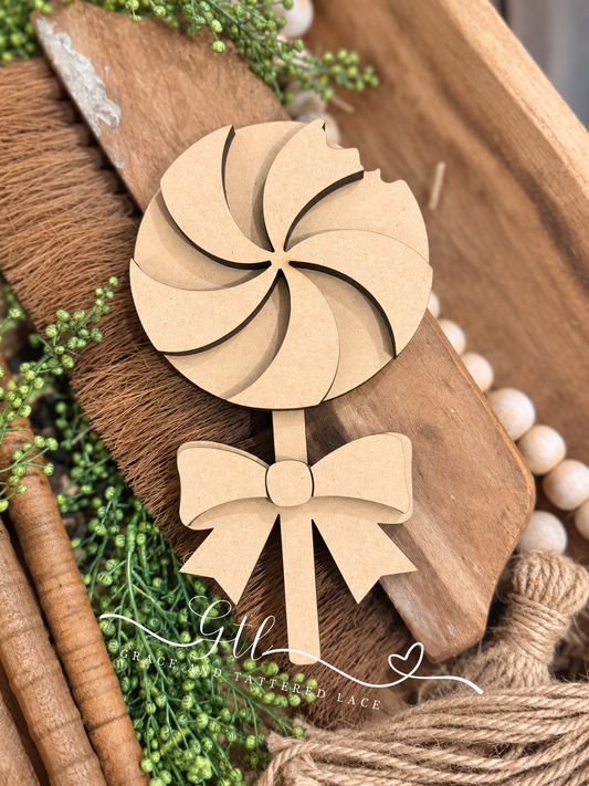 Unfinished wood pieces for Wonky Candy Cane Lollipop DIY Wood Kit 730; professional product photo