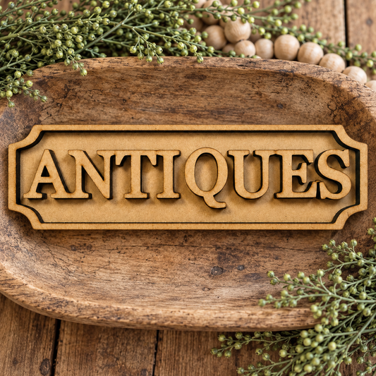Unpainted Antiques Plaque in rustic wooden bowl