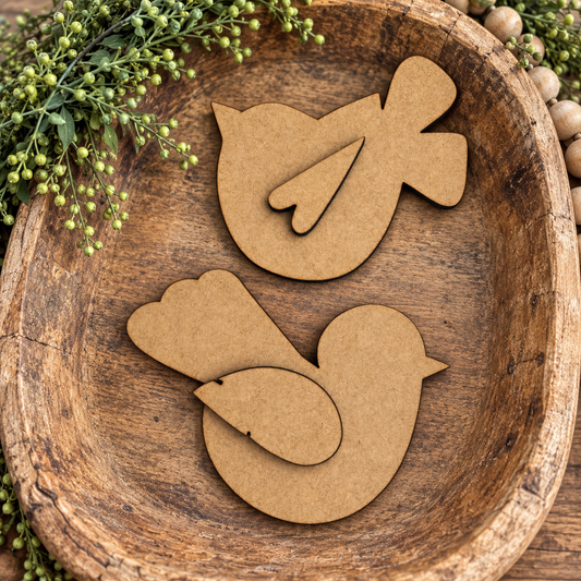 Unpainted Bird Bundle #2 in rustic wooden bowl