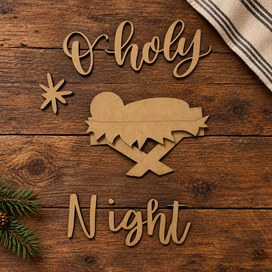 Unfinished wood O Holy Night Manger PARTS only Set DIY kit