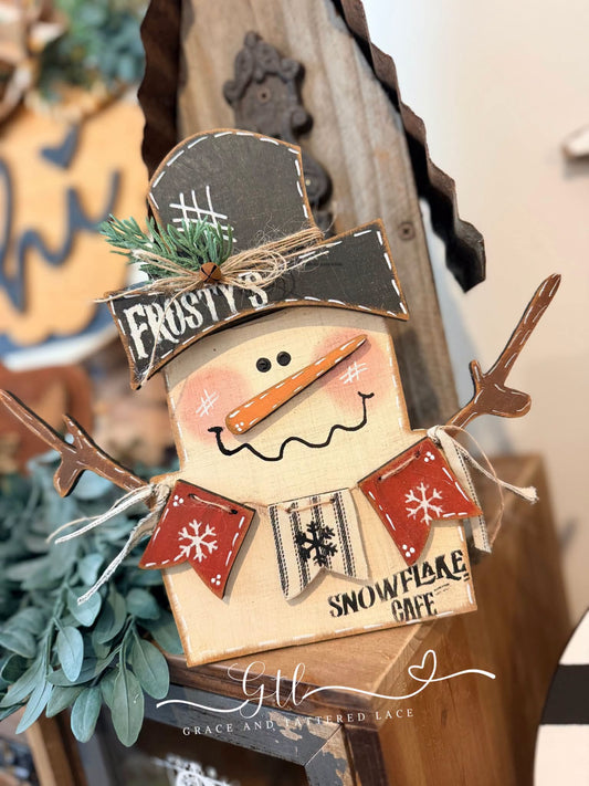 Finished painted Wonky Frosty Snowman with Banner kit 769