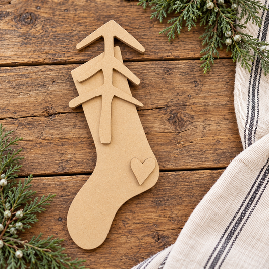 Unfinished wood Primitive Stocking with Prim Tree DIY kit