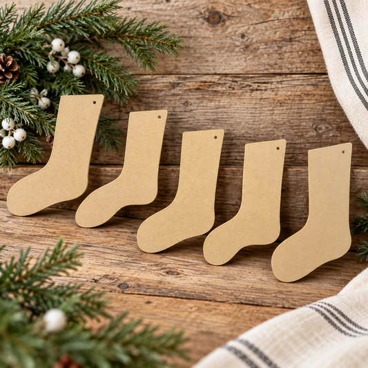 Unfinished wood Set of 5 “Sock” Style Stockings (medium) DIY kit