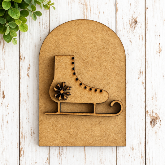 Unfinished MDF SMALL Vintage Ice Skate Double Layer Oval Interchangeable Frame insert, raw wood skate with snowflake