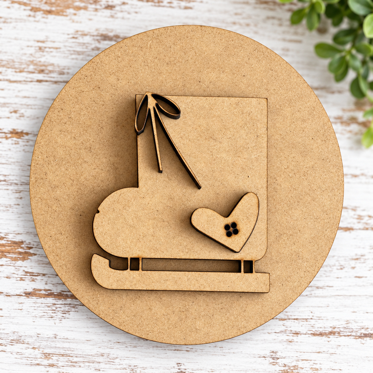 Unfinished MDF Whimsical Ice Skate A Interchangeable Insert for Tabletop Spindle Frame kit