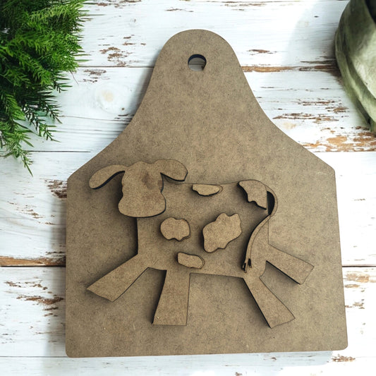 Unfinished MDF Wonky Cow with Cow Tag DIY wood kit