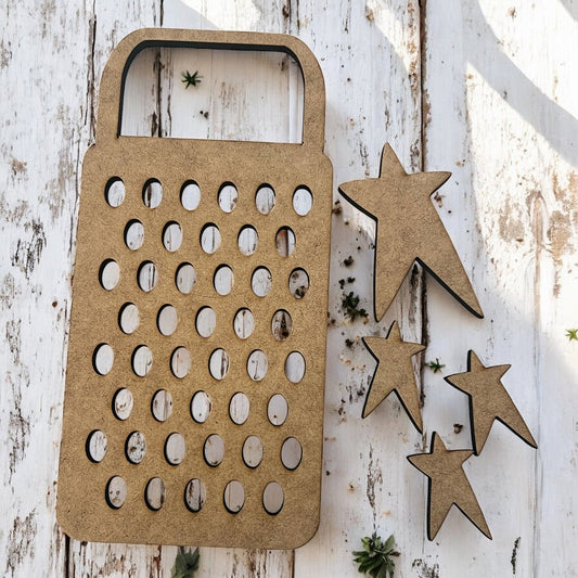 Unfinished MDF Wonky Grater with four stars