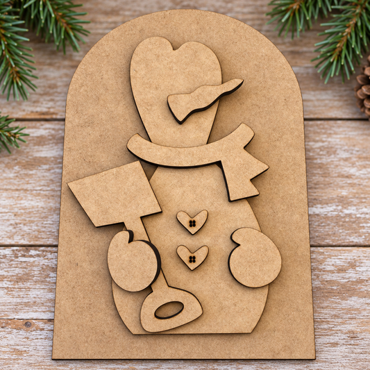 Wonky Snowman with Shovel oval insert unpainted kit