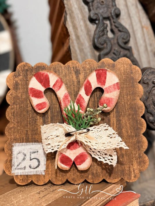 Painted example of Rustic Vintage Scalloped Candy Cane Sign DIY Wood Kit 784