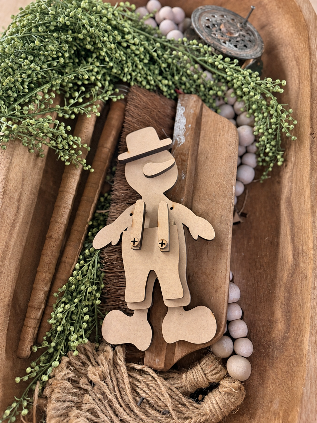 Unpainted Wonky Sam Snowman Ornament DIY Wood Kit